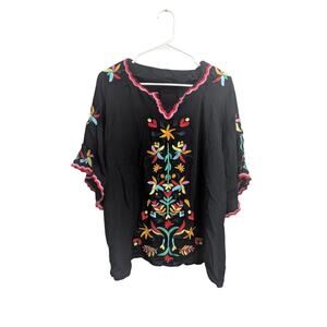 Women's black cottage core style embroidered floral top by Layerz size XL